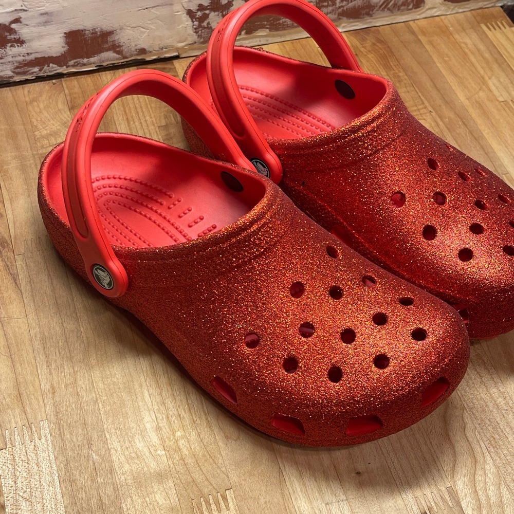 Crocs Classic Glitter Clog Red Sparkle Kids Shoes J6 206993